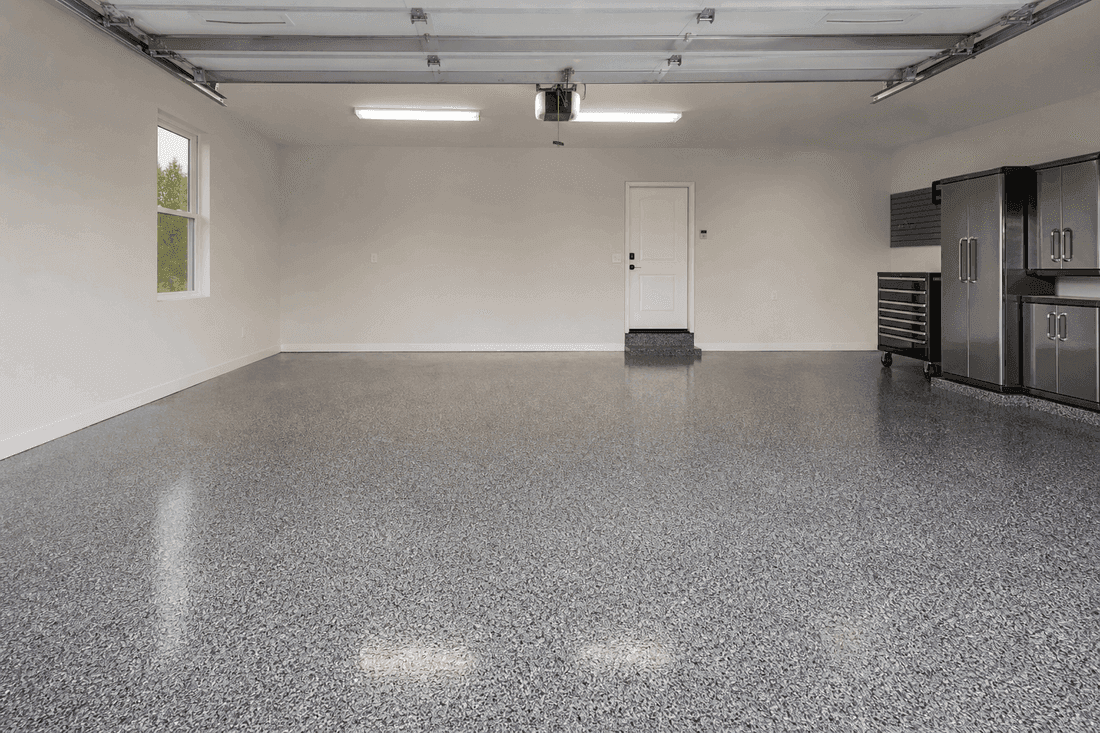 Flake garage floor coating on a clean Kamloops garage slab