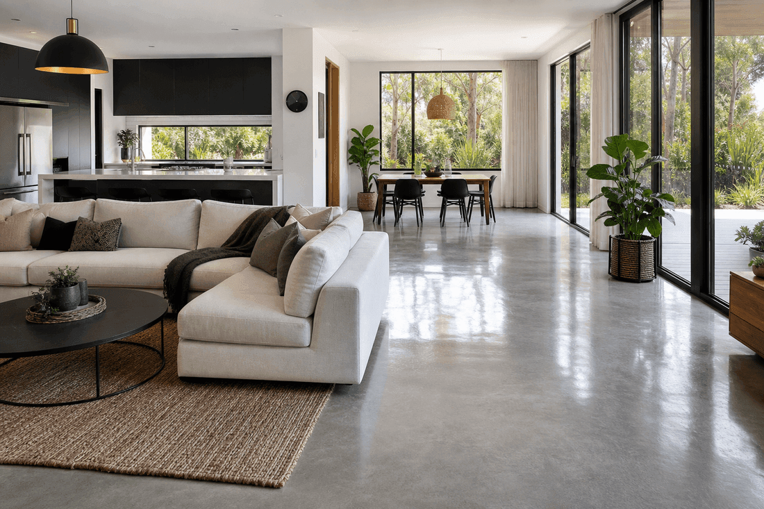 Polished concrete floor in an open-plan Kamloops living room